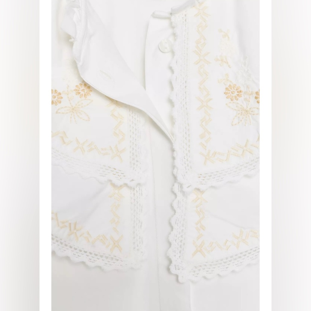 Zara Embroidered Peter Pan Collar Poplin Blouse Shirt - NWT - Picture 7 of 9